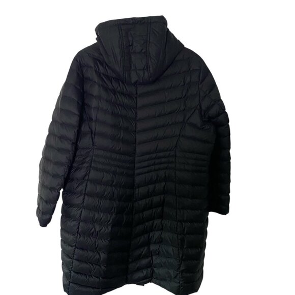 Land's End long black puffer down coat lightweight packable hooded 1X - Picture 2 of 8